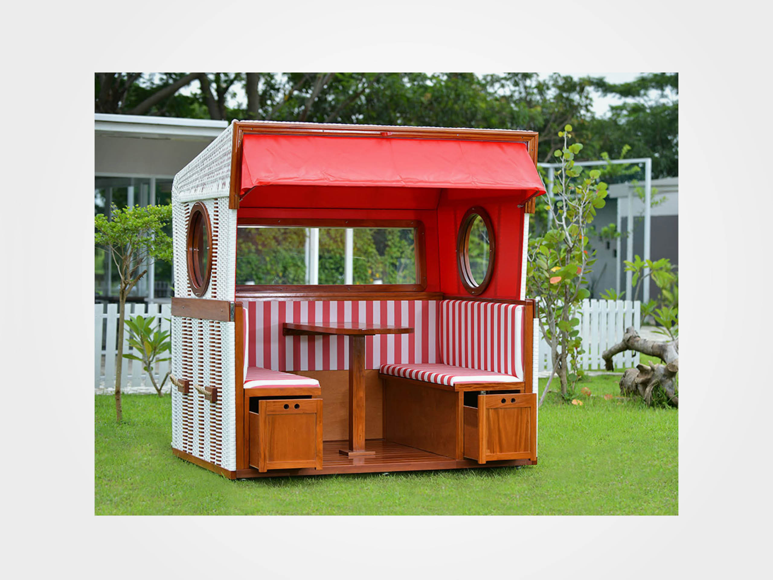 Strandkorb 6-Sitzer, Gosch-Lounge weiß-rot