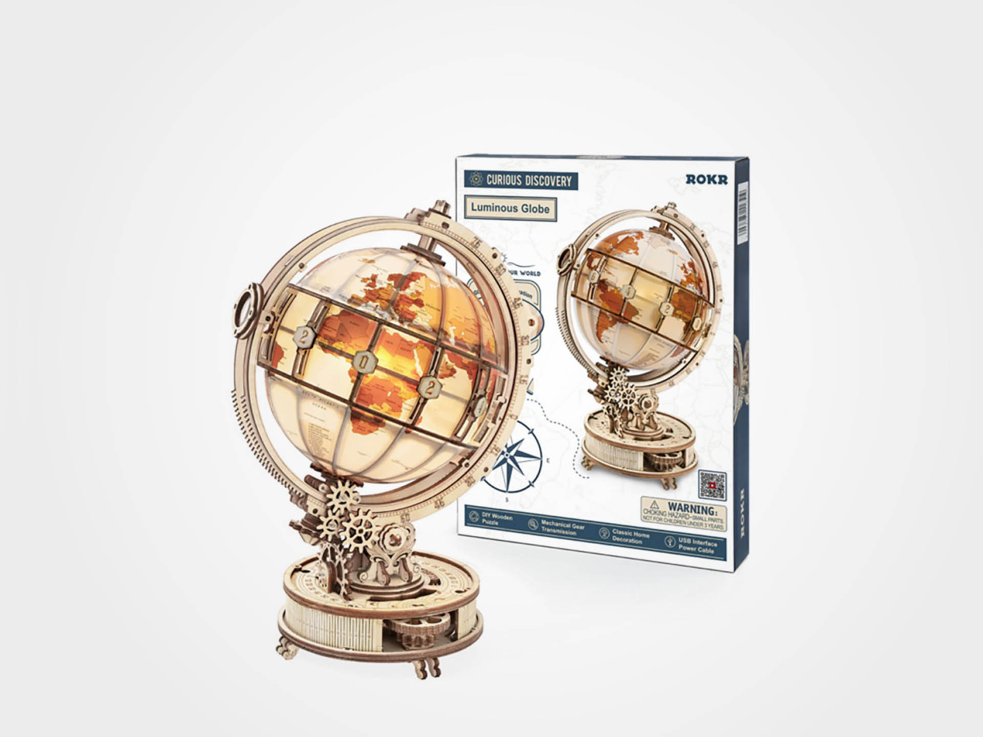 3D-Holzpuzzle, Globus, beleuchtet