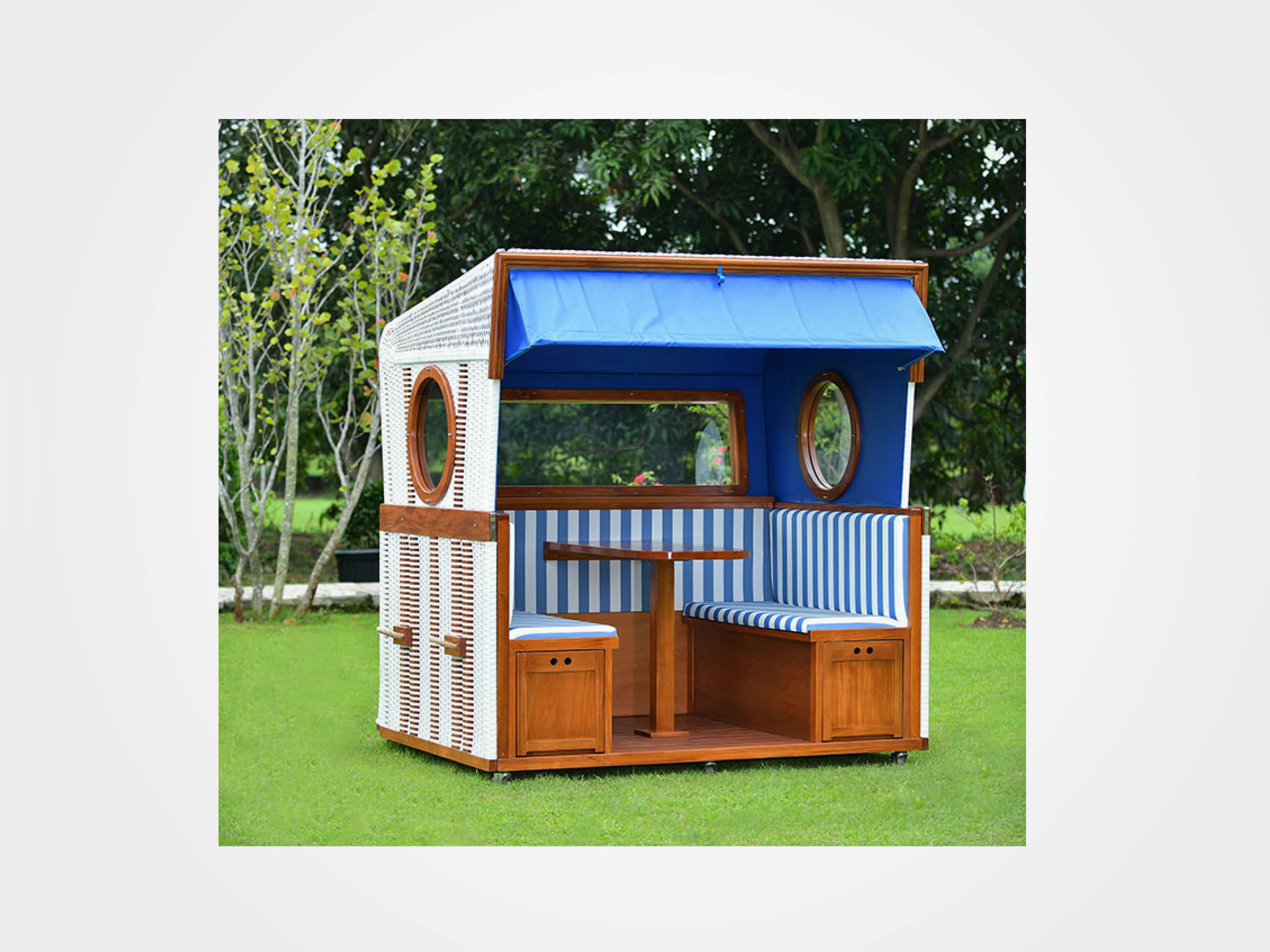 Strandkorb 6-Sitzer, Gosch-Lounge blau-weiß