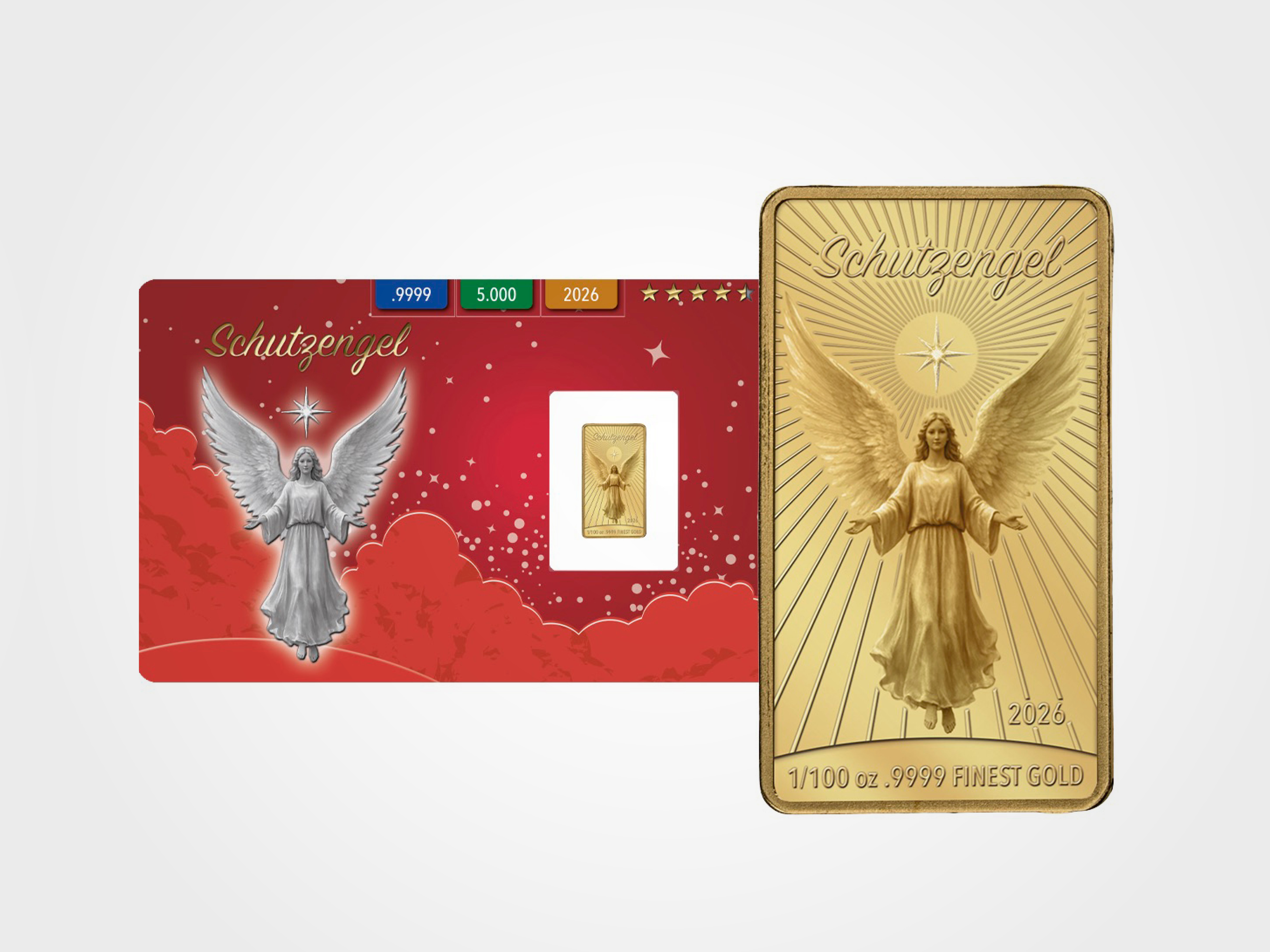 Goldbarren „Schutzengel“ in Geschenkkarte mit Schleife