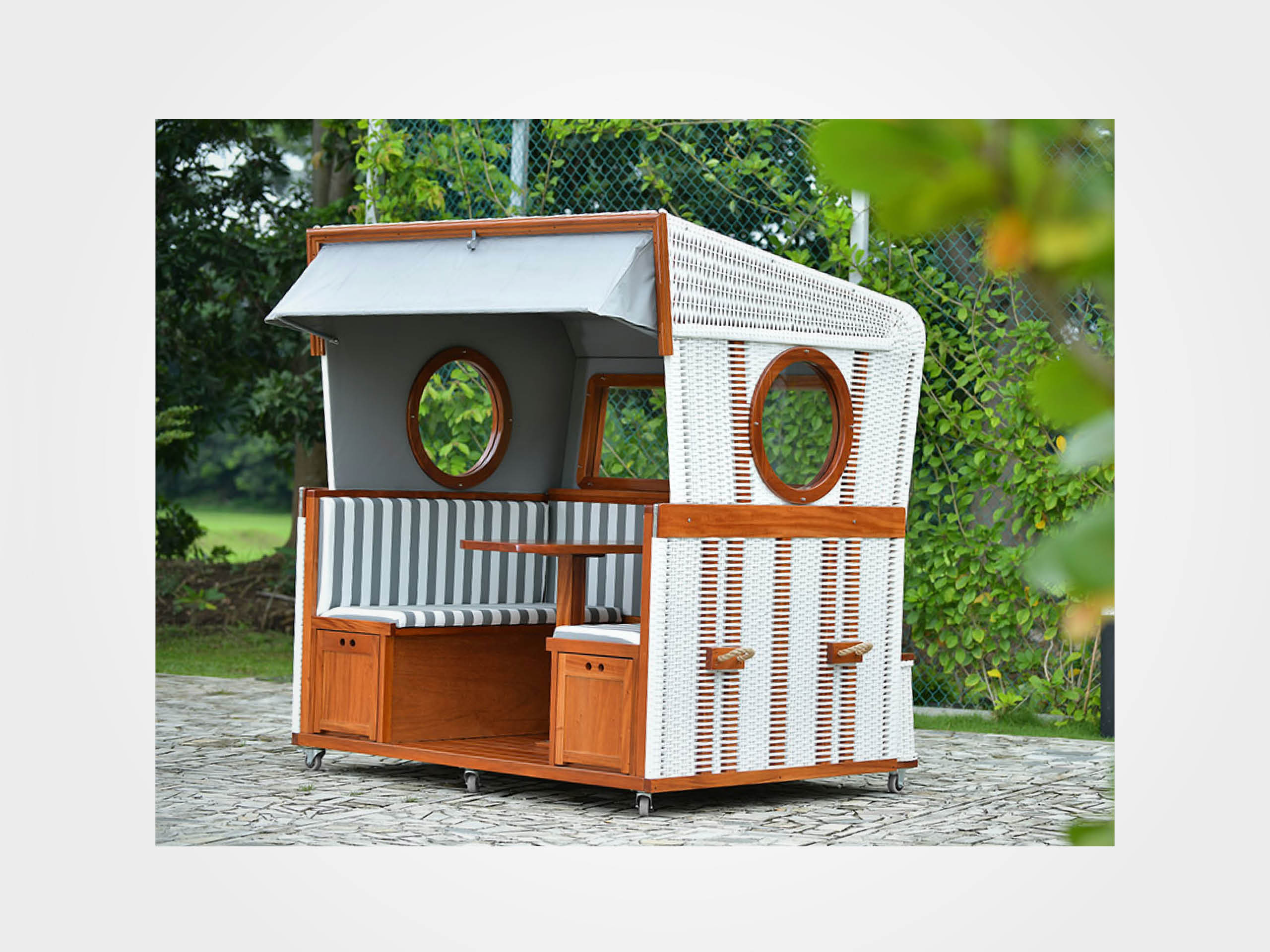 Strandkorb 6-Sitzer, Gosch-Lounge grau-weiß