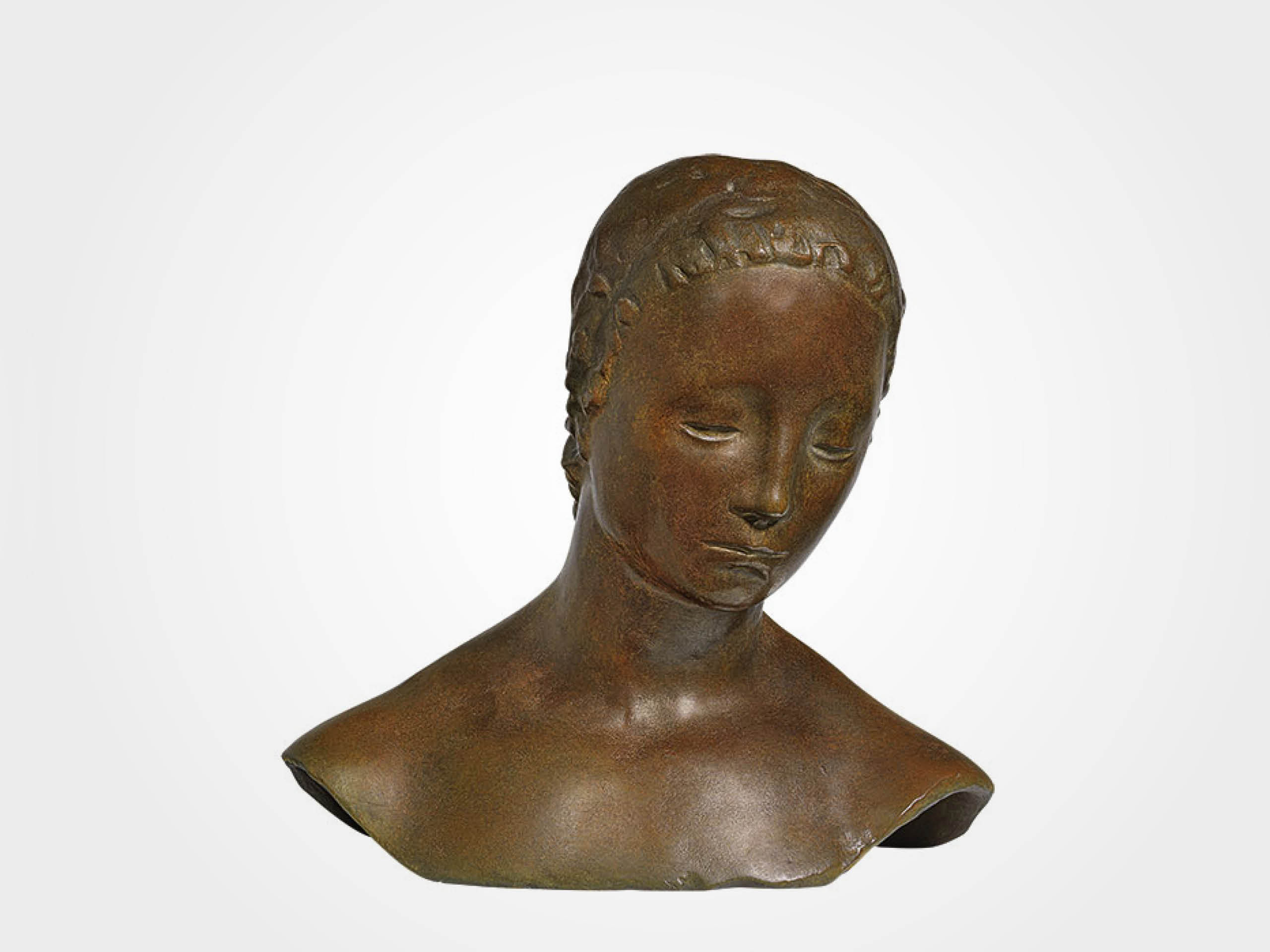 Wilhelm Lehmbruck: Büste "Gesenkter Frauenkopf" (1910), Version in Bronze