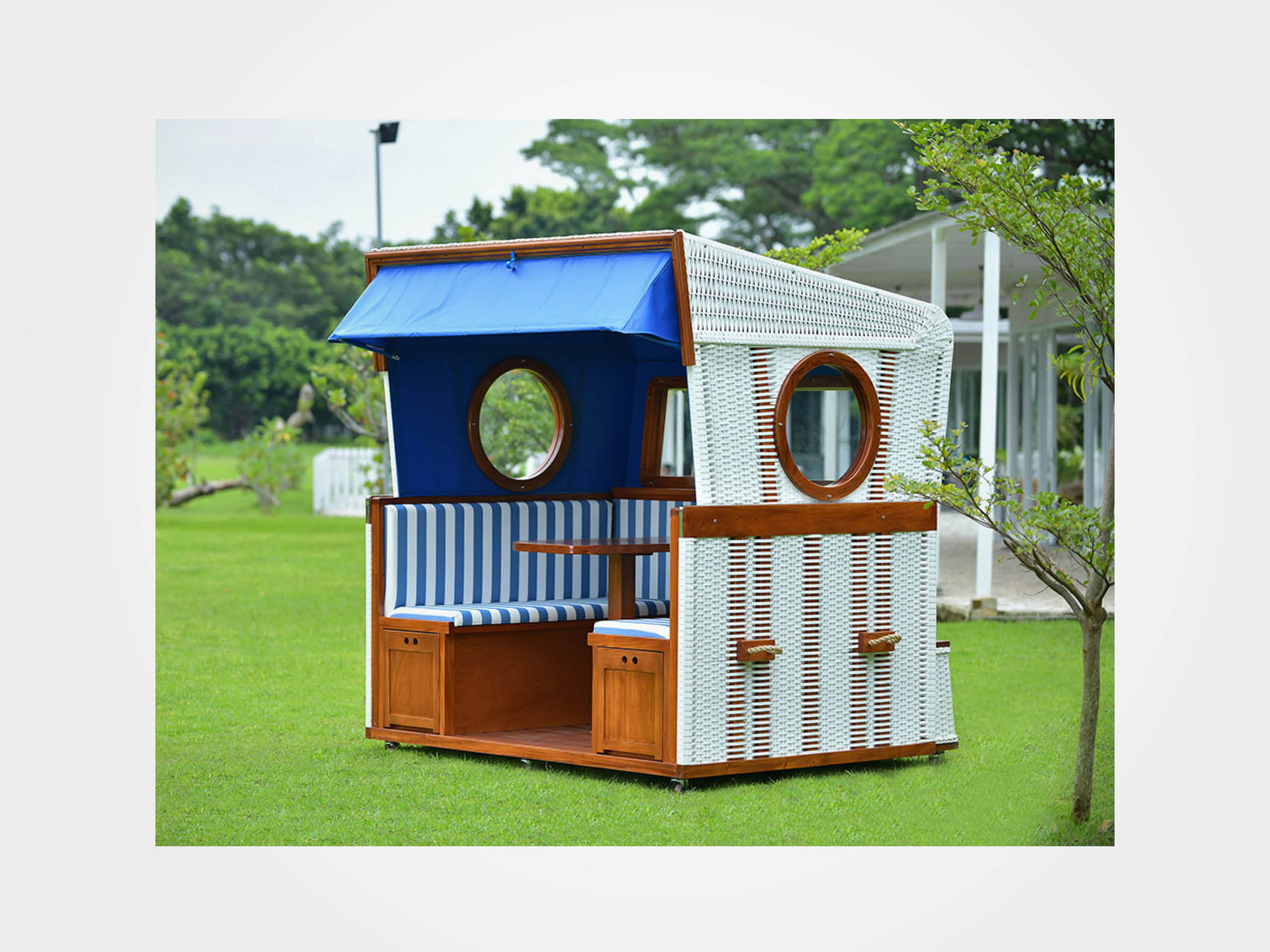 Strandkorb 6-Sitzer, Gosch-Lounge blau-weiß
