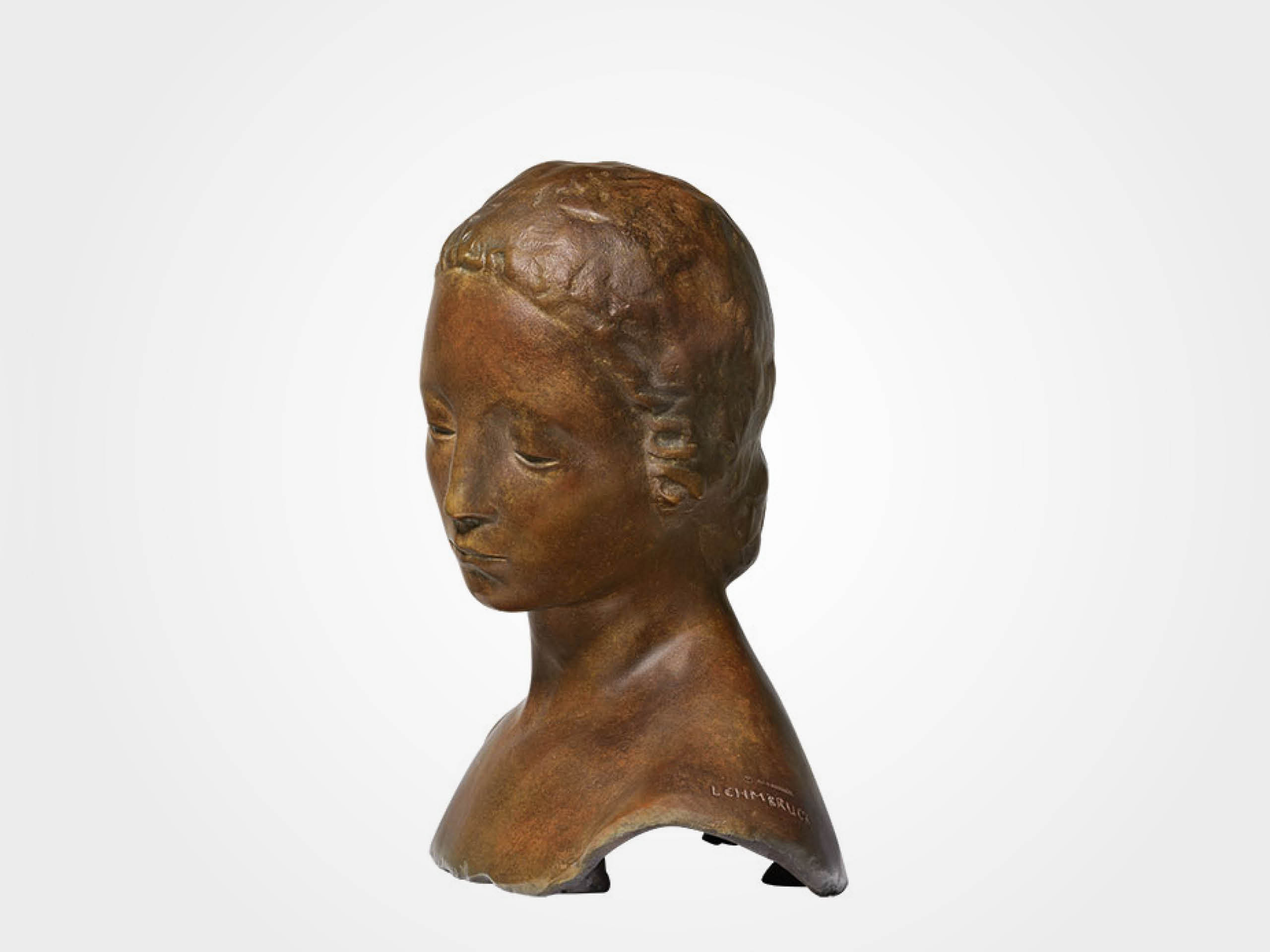 Wilhelm Lehmbruck: Büste "Gesenkter Frauenkopf" (1910), Version in Bronze